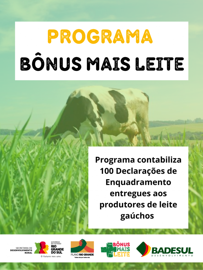 Card com as informa&ccedil;&otilde;es do Programa Plano Safra RS &ndash; B&ocirc;nus Mais Leite